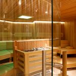 K4A2882_Sauna A sauna with a glass front.